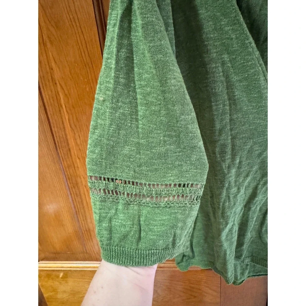 Soft‎ Surroundings Green Linen Blend Open Front Cardigan Sweater with Detail